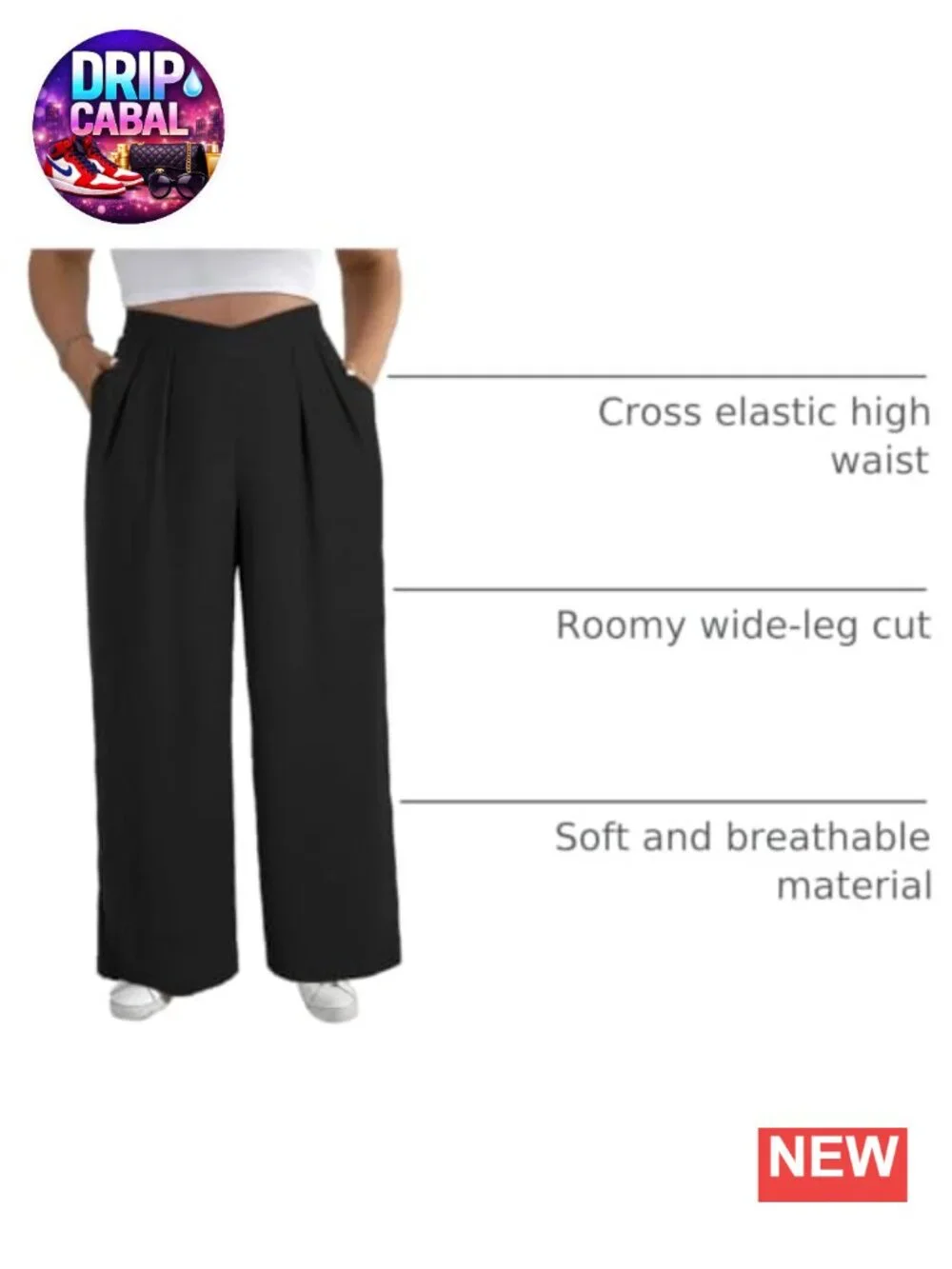 Plus Size Wide Leg Pants Crossover High Waist Pleated Pockets